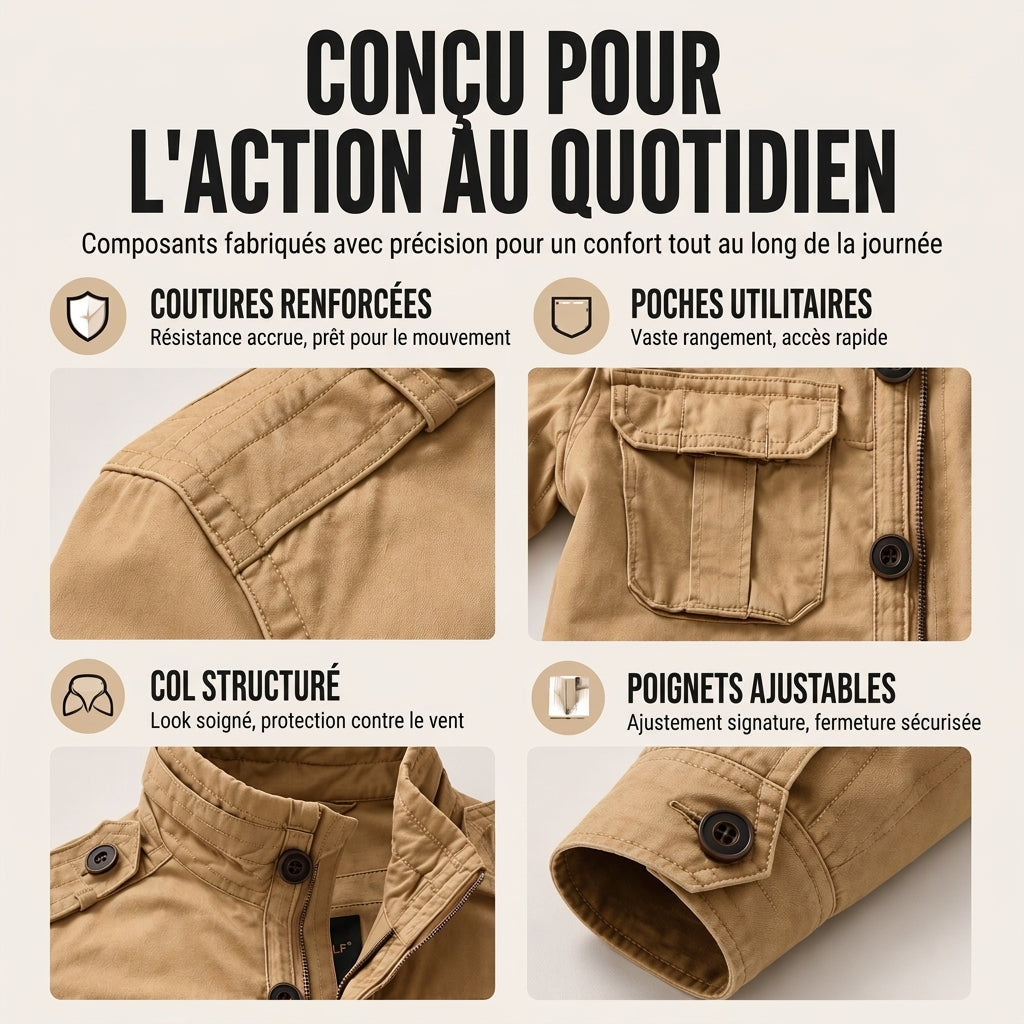 Veste militaire à col montant pour homme, camouflage