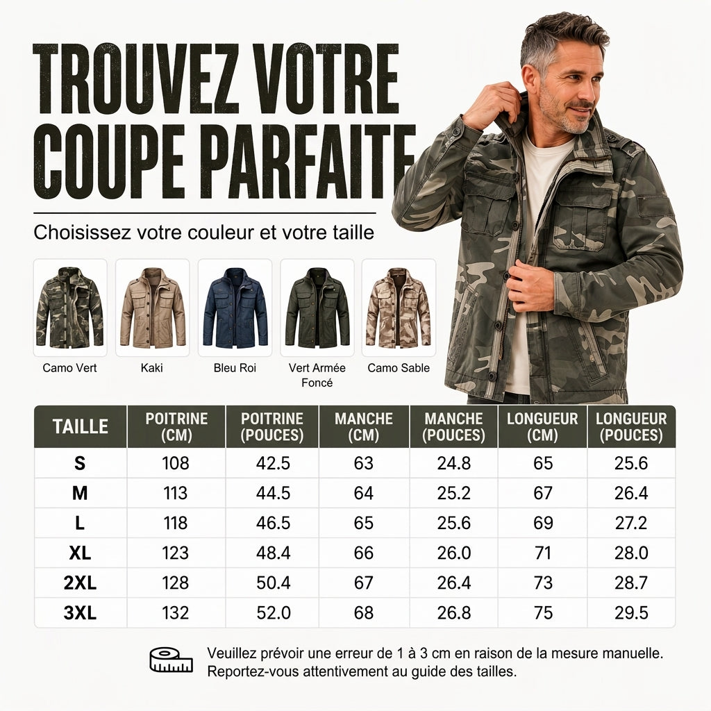 Veste militaire à col montant pour homme, camouflage