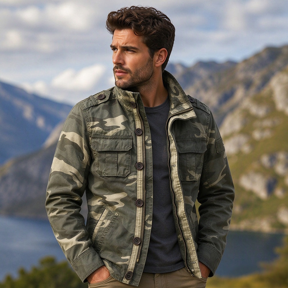 Veste militaire à col montant pour homme, camouflage