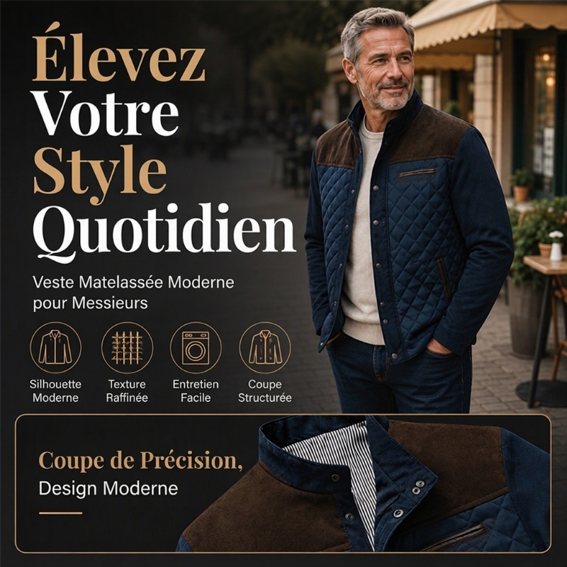 Veste matelassée chaude décontractée à col montant pour homme