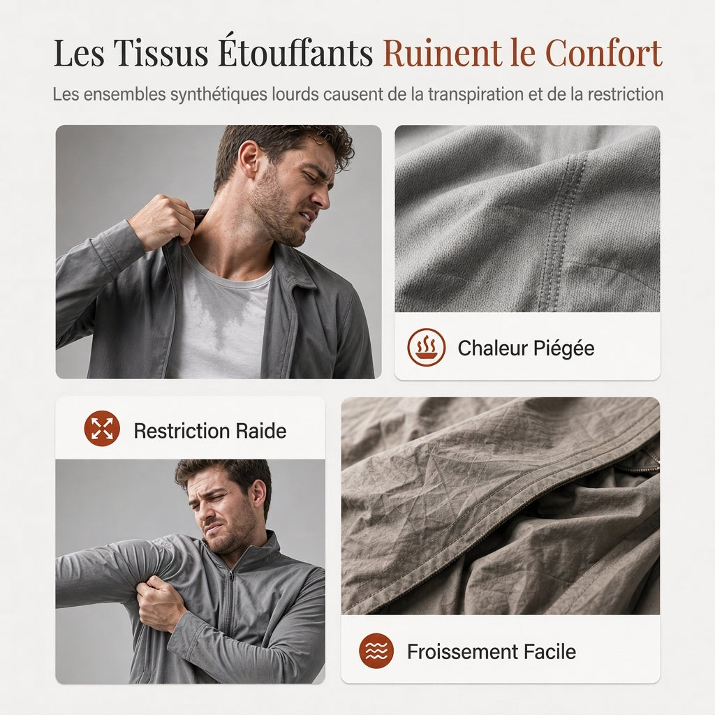 Ensemble veste et pantalon décontracté en maille gaufrée pour homme