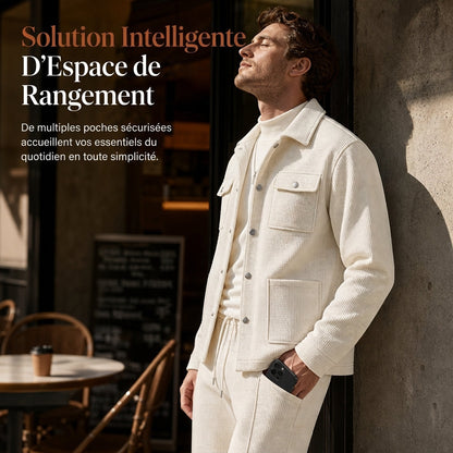 Ensemble veste et pantalon décontracté en maille gaufrée pour homme