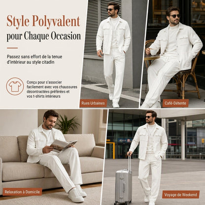 Ensemble veste et pantalon décontracté en maille gaufrée pour homme
