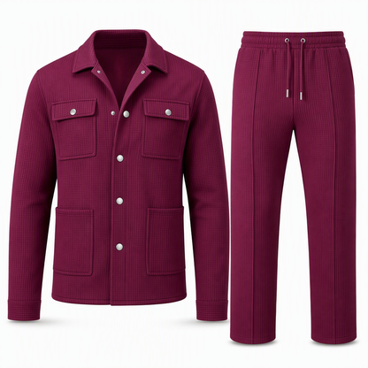 Ensemble veste et pantalon décontracté en maille gaufrée pour homme