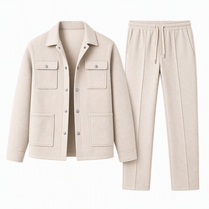 Ensemble veste et pantalon décontracté en maille gaufrée pour homme