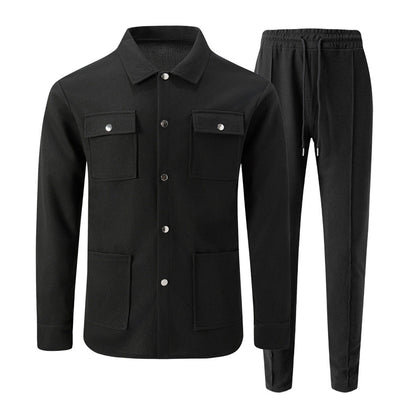 Ensemble veste et pantalon décontracté en maille gaufrée pour homme