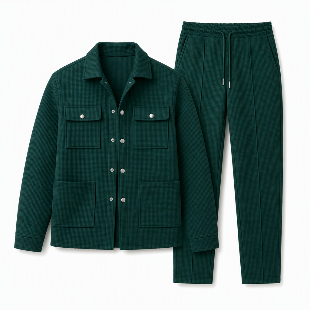 Ensemble veste et pantalon décontracté en maille gaufrée pour homme