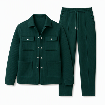 Ensemble veste et pantalon décontracté en maille gaufrée pour homme