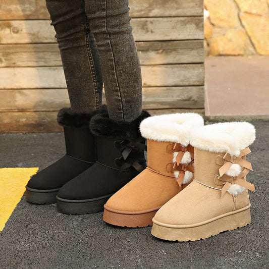 📢📢50 % DE RÉDUCTION !! ⏰& Livraison gratuite✈️Bottes de Neige Classiques à Doublure en Peluche avec Nœud et Plateforme pour Femmes