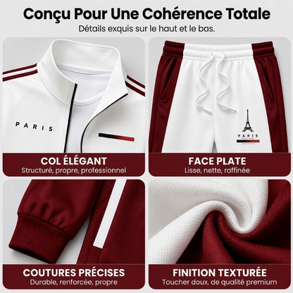 Ensemble Veste Zippée à Bloc de Couleurs et Pantalon à Cordon de Serrage pour Homme