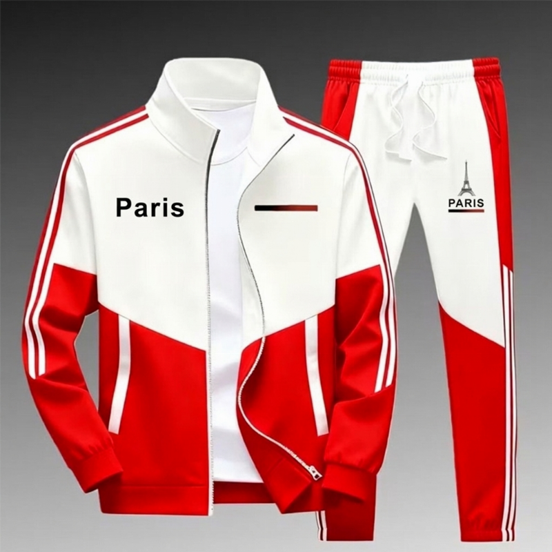 Ensemble Veste Zippée à Bloc de Couleurs et Pantalon à Cordon de Serrage pour Homme