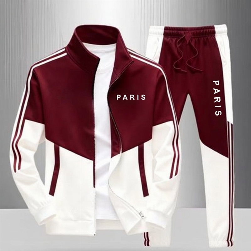 Ensemble Veste Zippée à Bloc de Couleurs et Pantalon à Cordon de Serrage pour Homme