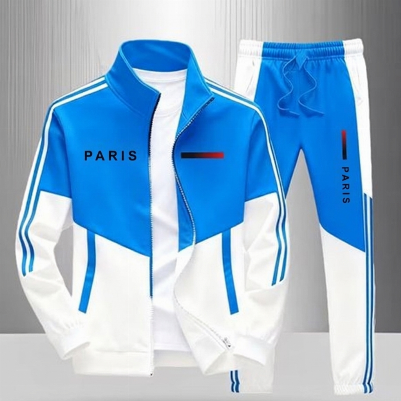 Ensemble Veste Zippée à Bloc de Couleurs et Pantalon à Cordon de Serrage pour Homme