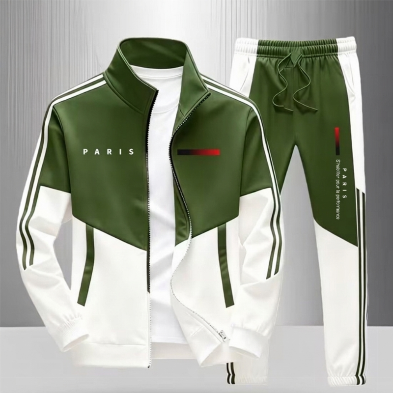 Ensemble Veste Zippée à Bloc de Couleurs et Pantalon à Cordon de Serrage pour Homme