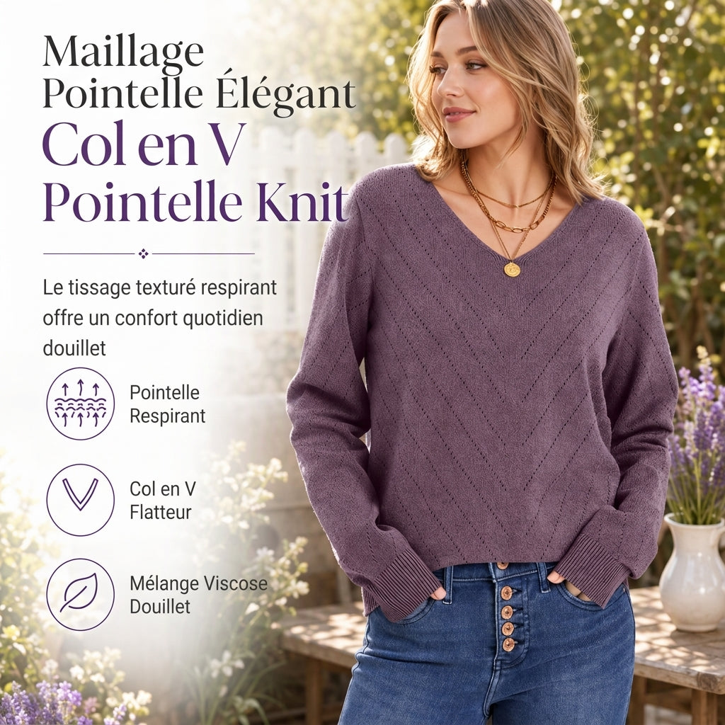 Pull en maille à col en V et manches longues pour femme, confortable pour l'automne et l'hiver