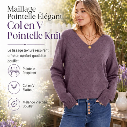 Pull en maille à col en V et manches longues pour femme, confortable pour l'automne et l'hiver