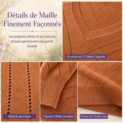 Pull en maille à col en V et manches longues pour femme, confortable pour l'automne et l'hiver