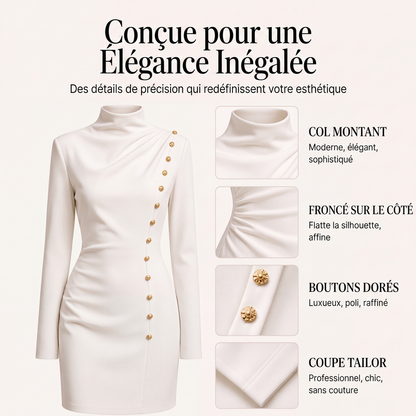 Robe mini femme à col montant et drapé