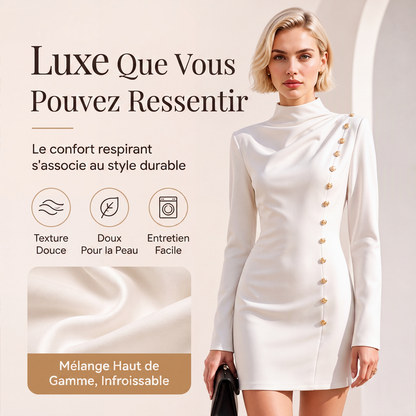 Robe mini femme à col montant et drapé