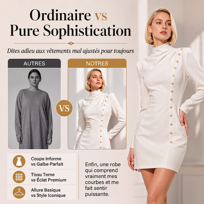Robe mini femme à col montant et drapé