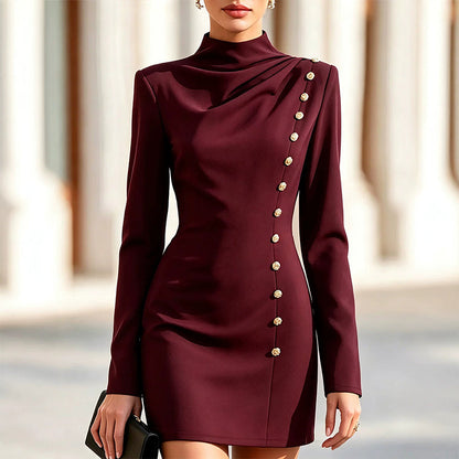 Robe mini femme à col montant et drapé