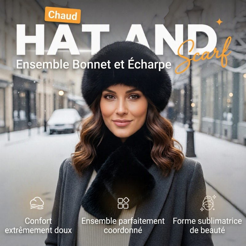 Ensemble chaud d'hiver : écharpe et bonnet en peluche épaisse