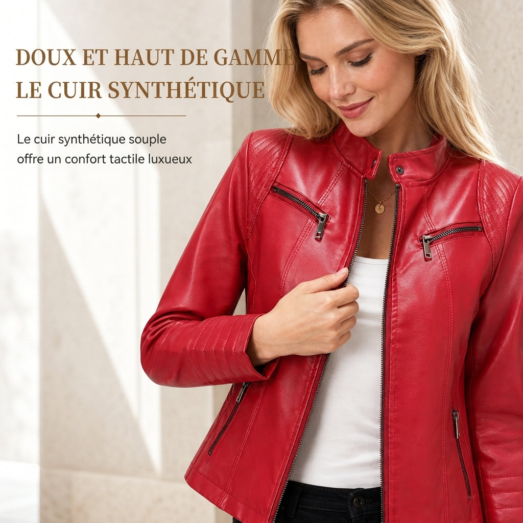 Moto courte légère en simili cuir femme pour le printemps et l'automne