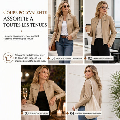 Moto courte légère en simili cuir femme pour le printemps et l'automne