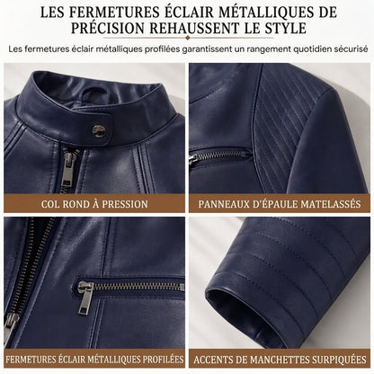 Moto courte légère en simili cuir femme pour le printemps et l'automne