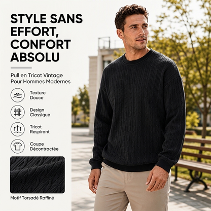 Pull en maille torsadée à col rond pour homme