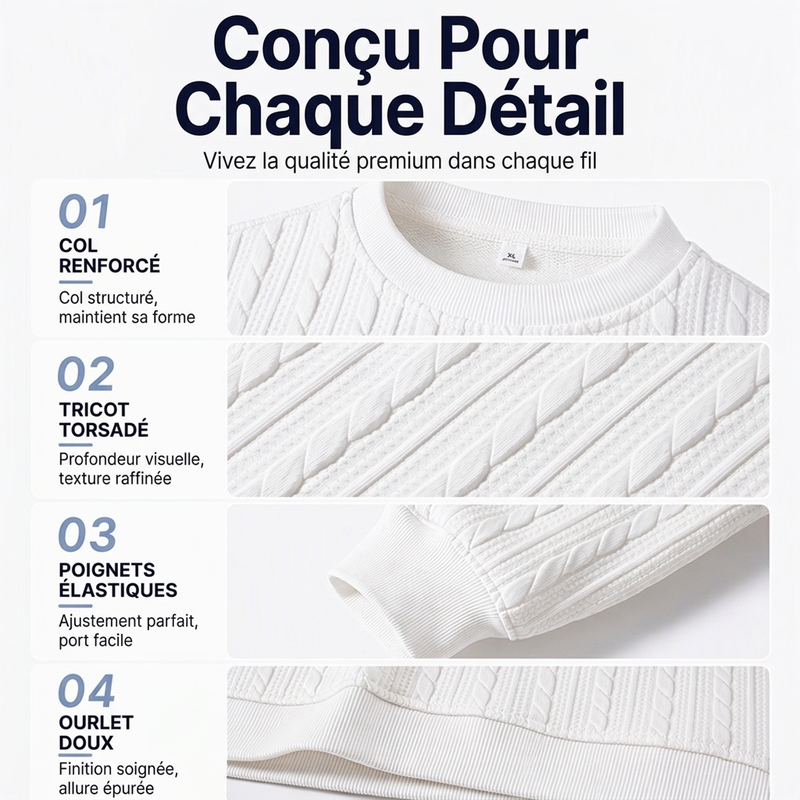 Pull en maille torsadée à col rond pour homme