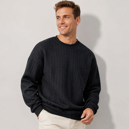 Pull en maille torsadée à col rond pour homme