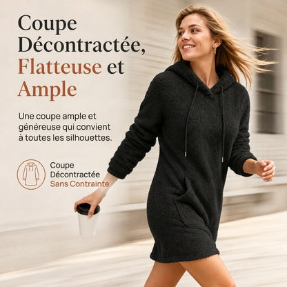 Robe à capuche décontractée en polaire pelucheuse pour femmes