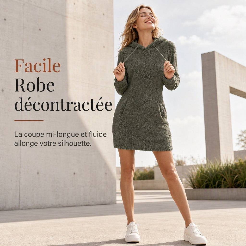 Robe à capuche décontractée en polaire pelucheuse pour femmes