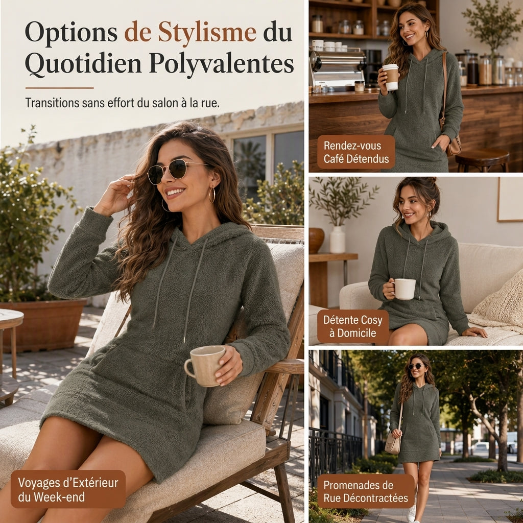 Robe à capuche décontractée en polaire pelucheuse pour femmes