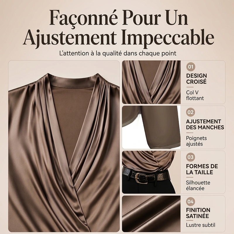 ⏳Liquidation totale⏳Haut féminin élégant en satin fluide avec col en V et drapé