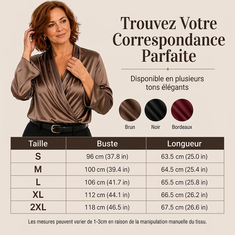 ⏳Liquidation totale⏳Haut féminin élégant en satin fluide avec col en V et drapé
