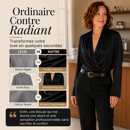⏳Liquidation totale⏳Haut féminin élégant en satin fluide avec col en V et drapé