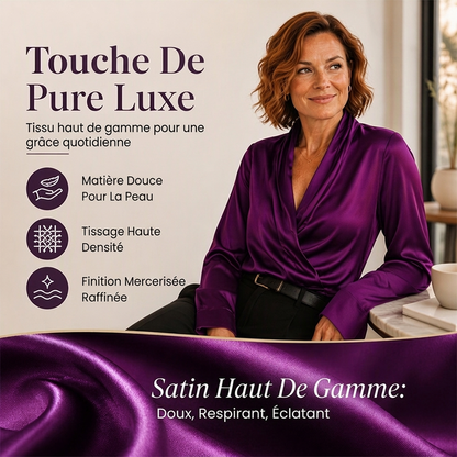 ⏳Liquidation totale⏳Haut féminin élégant en satin fluide avec col en V et drapé