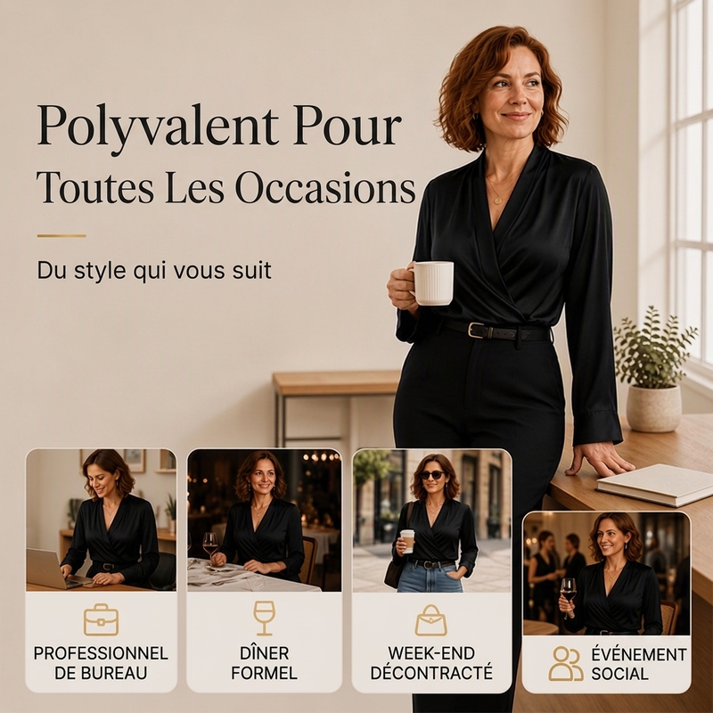 ⏳Liquidation totale⏳Haut féminin élégant en satin fluide avec col en V et drapé