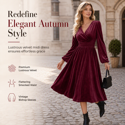👜 -50 % sur toute la mode femme ! ✨Women's Solid Color Velvet V Neck Long Sleeve Maxi Dress