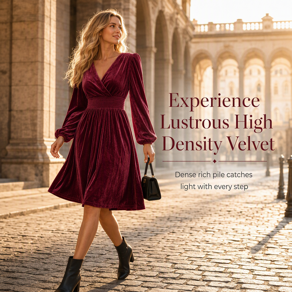 👜 -50 % sur toute la mode femme ! ✨Women's Solid Color Velvet V Neck Long Sleeve Maxi Dress