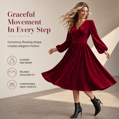👜 -50 % sur toute la mode femme ! ✨Women's Solid Color Velvet V Neck Long Sleeve Maxi Dress