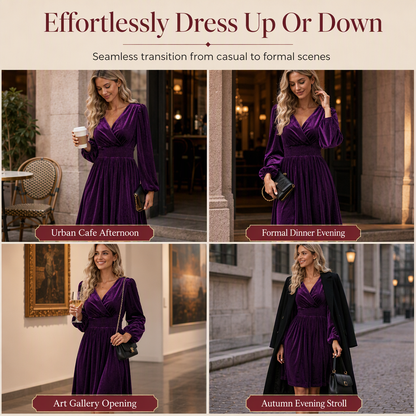 👜 -50 % sur toute la mode femme ! ✨Women's Solid Color Velvet V Neck Long Sleeve Maxi Dress