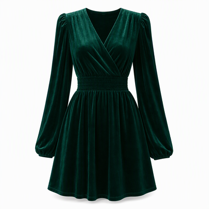 👜 -50 % sur toute la mode femme ! ✨Women's Solid Color Velvet V Neck Long Sleeve Maxi Dress