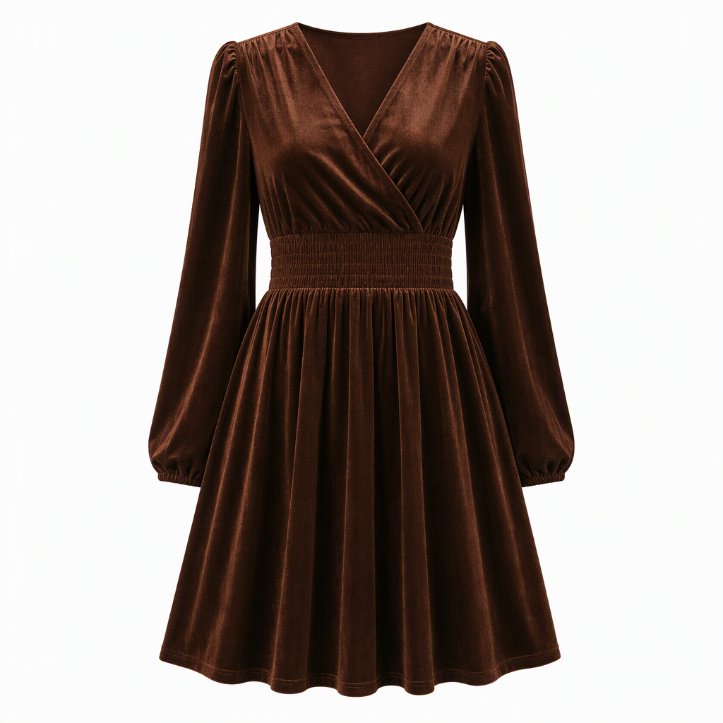 👜 -50 % sur toute la mode femme ! ✨Women's Solid Color Velvet V Neck Long Sleeve Maxi Dress