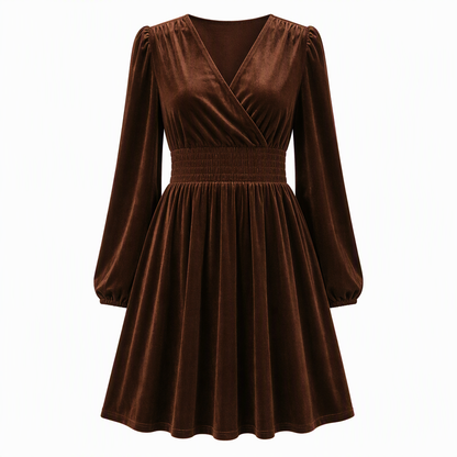 👜 -50 % sur toute la mode femme ! ✨Women's Solid Color Velvet V Neck Long Sleeve Maxi Dress