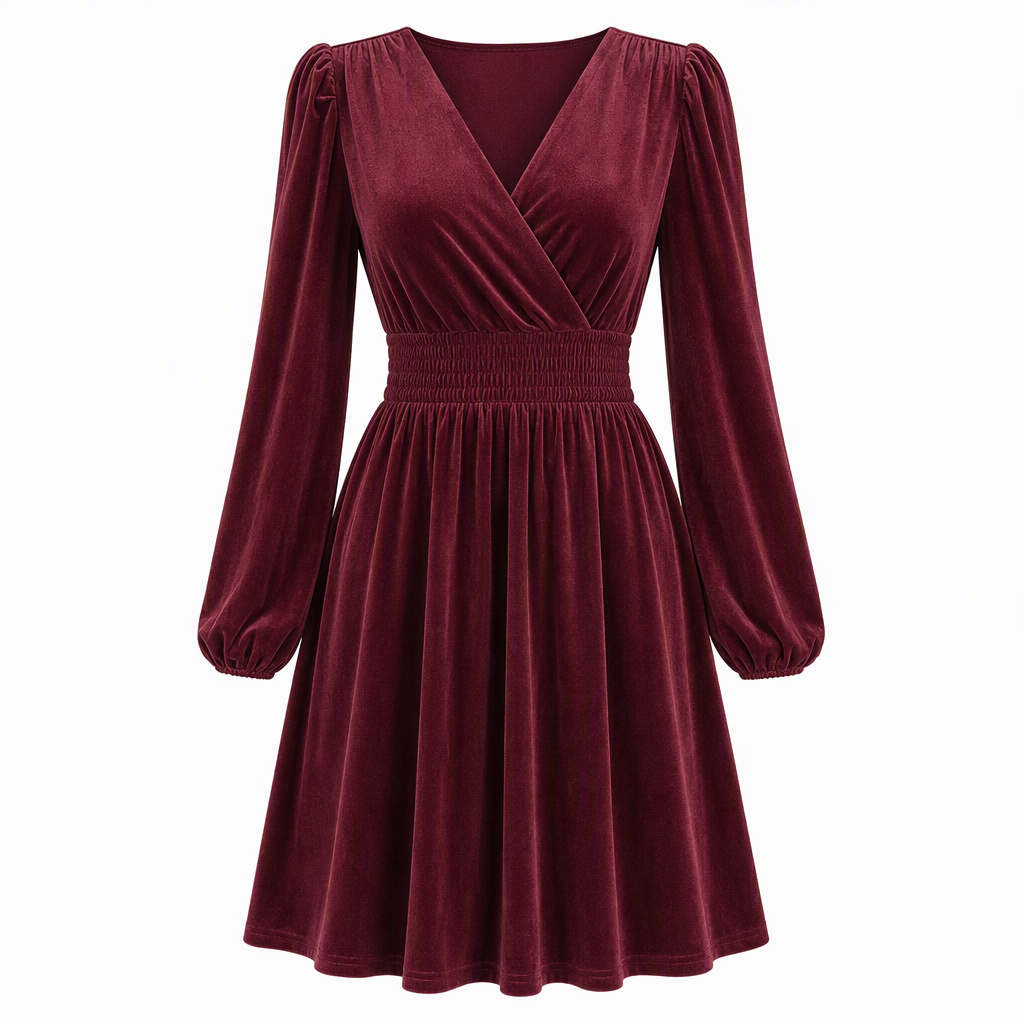 👜 -50 % sur toute la mode femme ! ✨Women's Solid Color Velvet V Neck Long Sleeve Maxi Dress