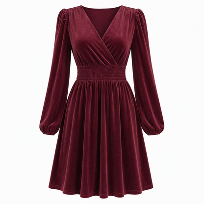 👜 -50 % sur toute la mode femme ! ✨Women's Solid Color Velvet V Neck Long Sleeve Maxi Dress