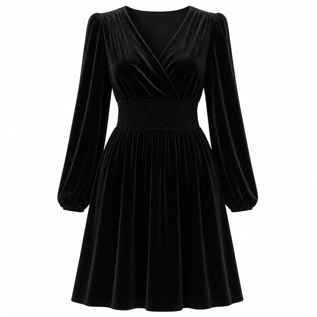 👜 -50 % sur toute la mode femme ! ✨Women's Solid Color Velvet V Neck Long Sleeve Maxi Dress
